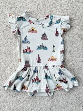 Little Crowns and Capes Princess Castle Print Twirl Bodysuit